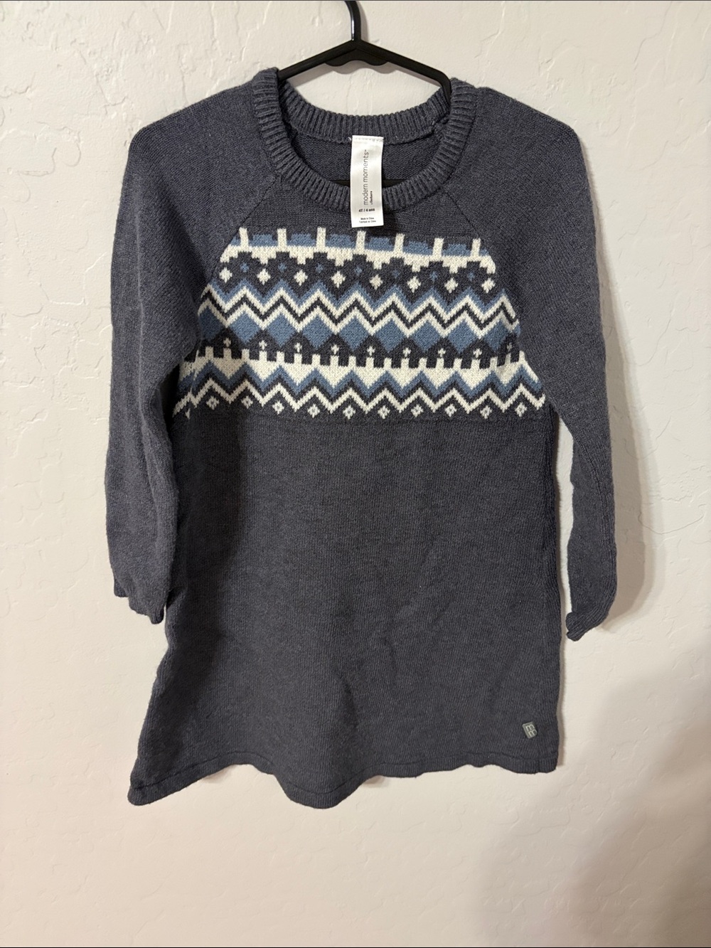 Girls' Navy Fair Isle Knit Sweater Dress